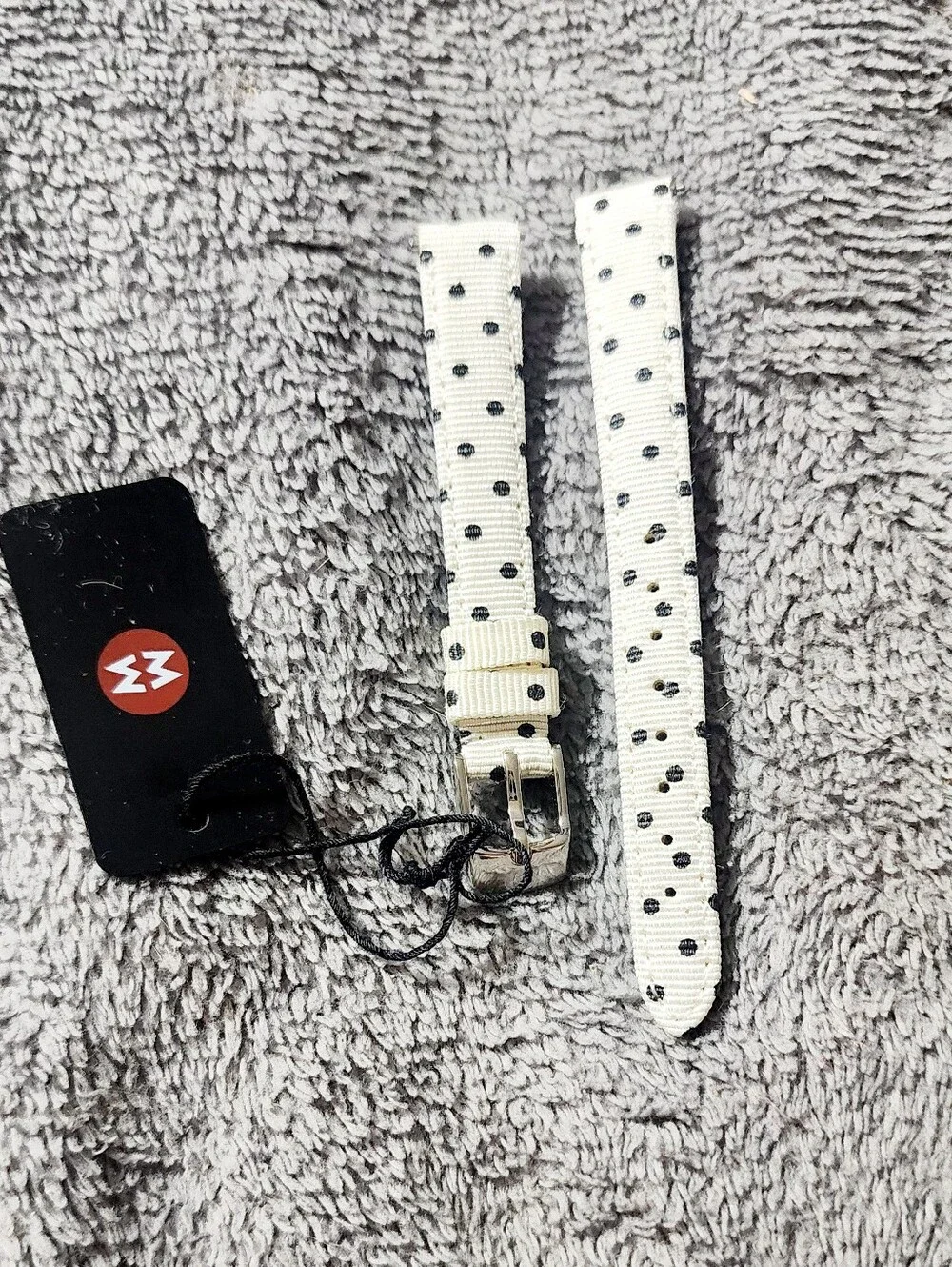 Genuine Michele White Polka Dot Watch Strap - Black Dots